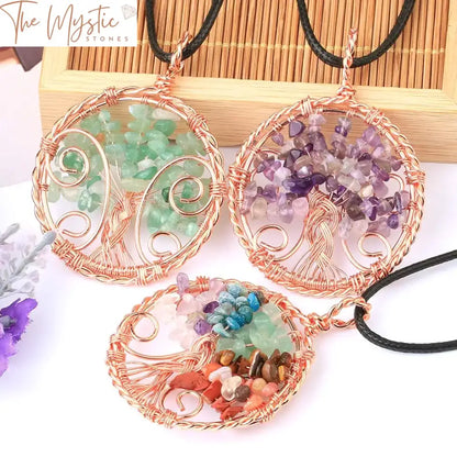 Rose Gold Quartz Tree Of Life Pendant