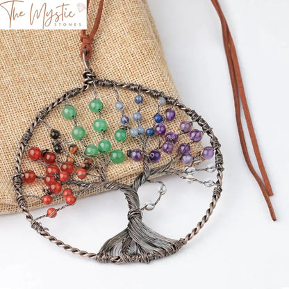 Rose Gold Tree Of Life Chakra Stone Pendant