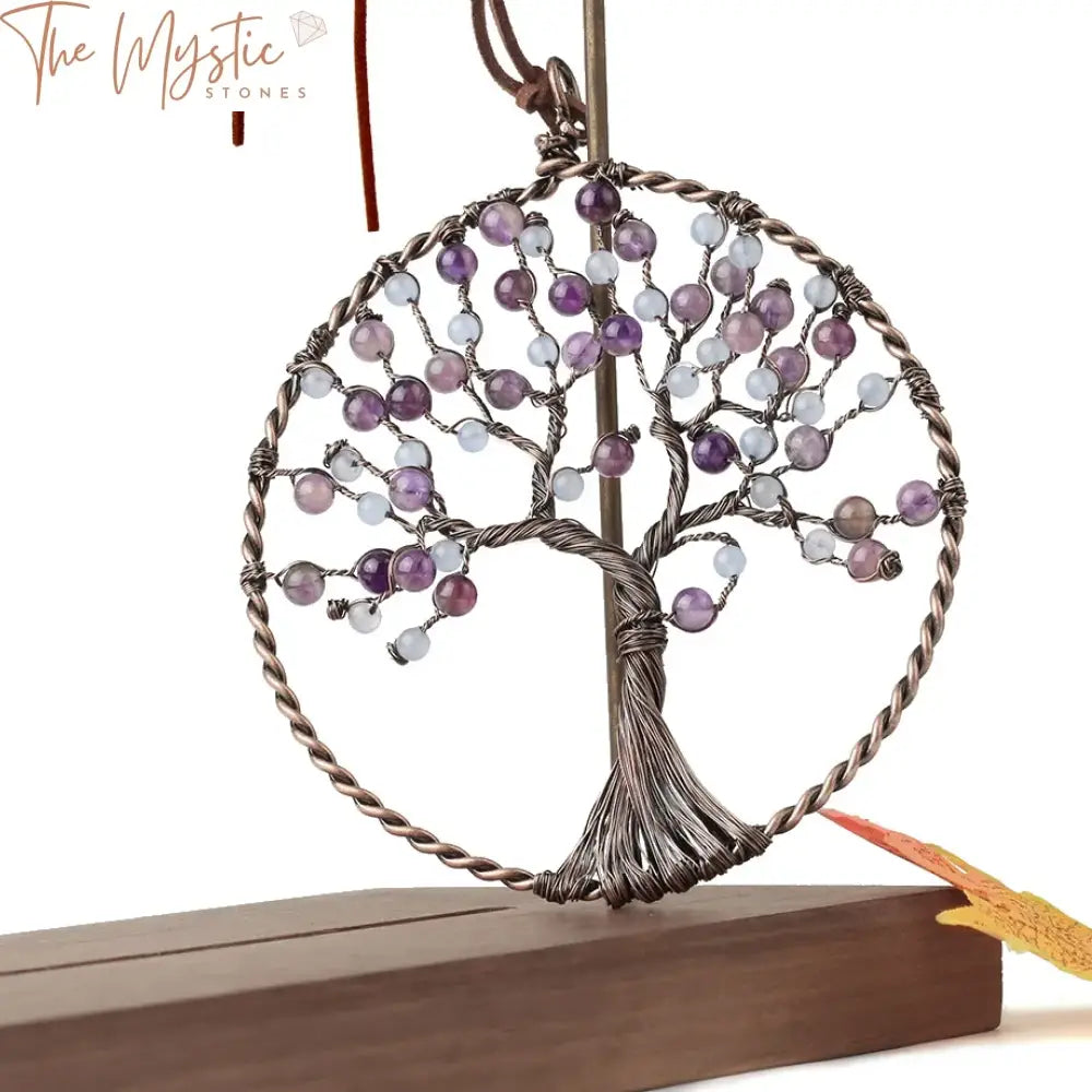 Rose Gold Tree Of Life Chakra Stone Pendant