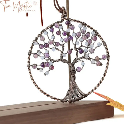 Rose Gold Tree Of Life Chakra Stone Pendant