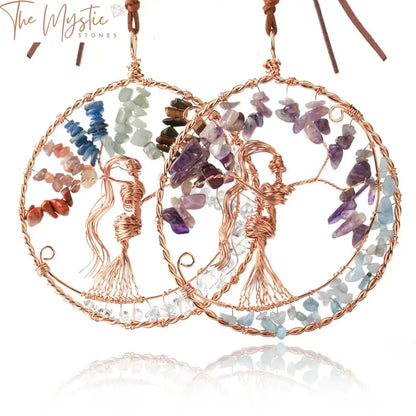 Rose Gold Tree Of Life Chakra Stone Pendant