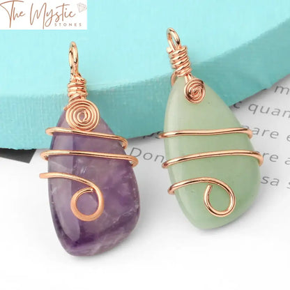 Rose Gold Wire-Wrapped Natural Stone Pendant