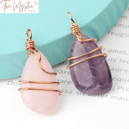 Rose Gold Wire-Wrapped Natural Stone Pendant