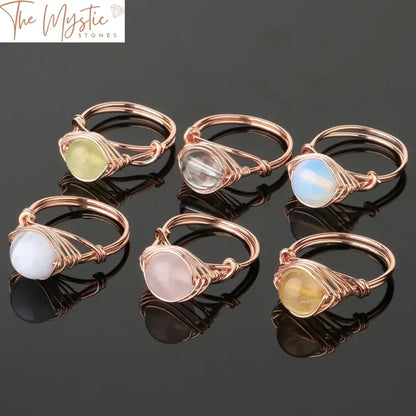 Rose Gold Wire-Wrapped Natural Stone Ring