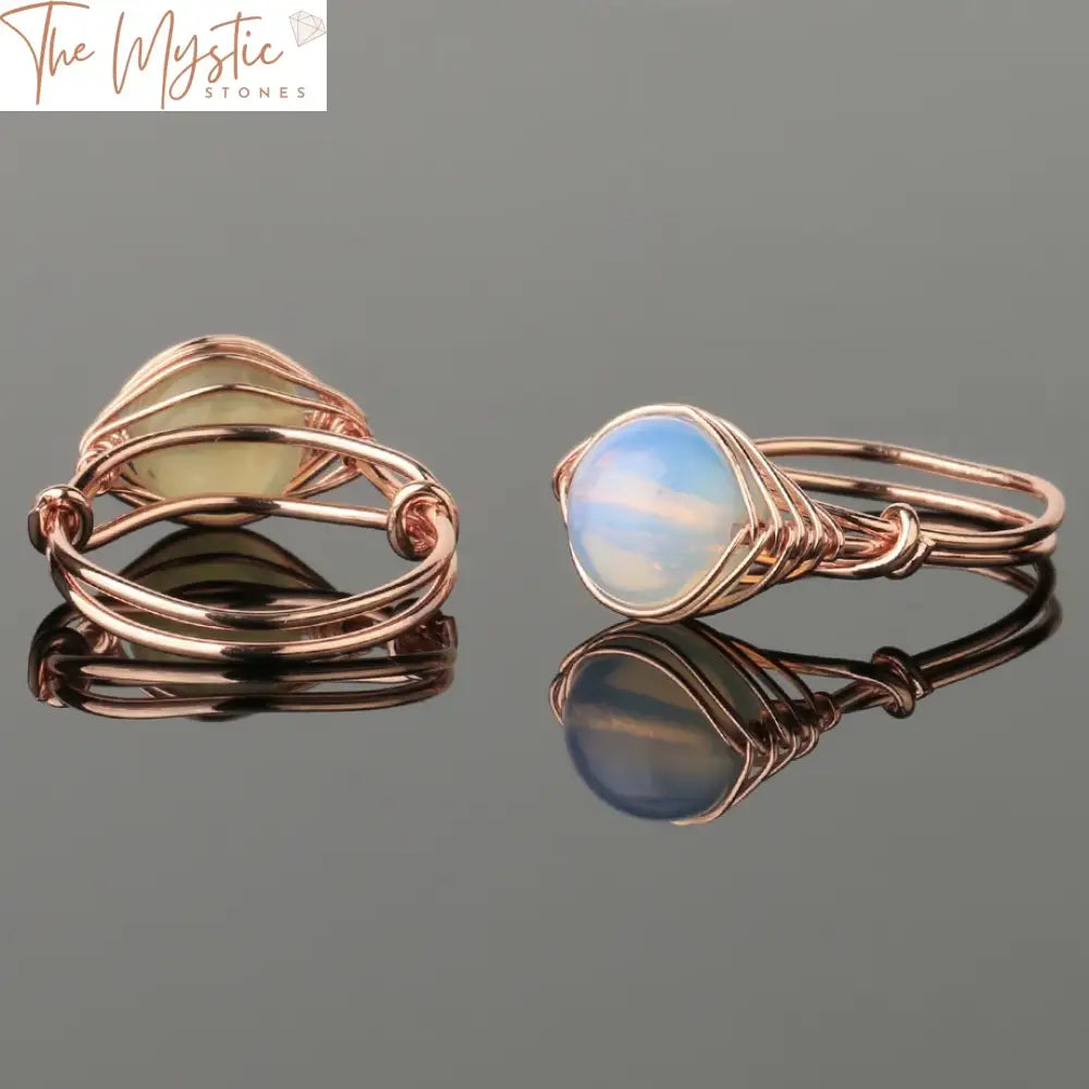 Rose Gold Wire-Wrapped Natural Stone Ring