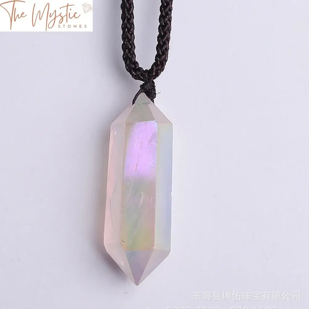 Rose Quartz Angel Aura Crystal Wand Pendant