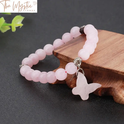 Rose Quartz Butterfly Charm Bracelet