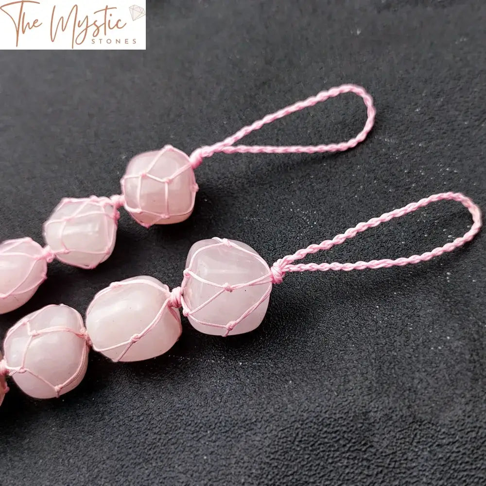 Rose Quartz Crystal Car Ornament With Stone Tassels