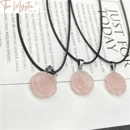 Rose Quartz Crystal Flower Pendant