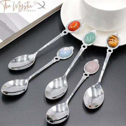 Rose Quartz Crystal Stainless Steel Spoon