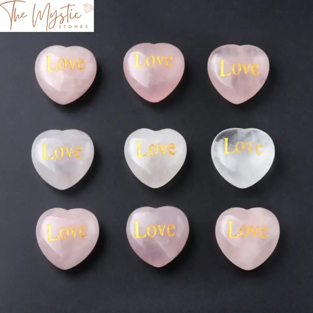 Rose Quartz Engraved Love Heart Stone