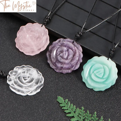 Rose Quartz Floral Pendant Necklace