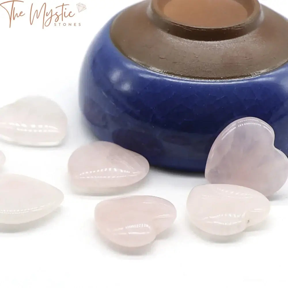 Rose Quartz Heart Palm Stones - 10Pc Set