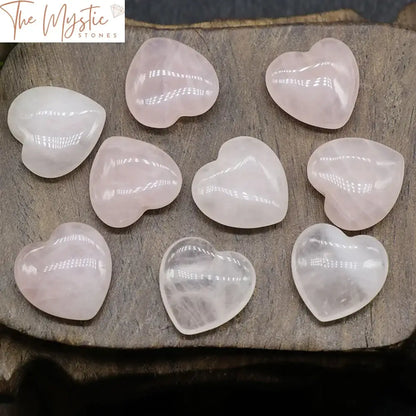 Rose Quartz Heart Palm Stones - 10Pc Set