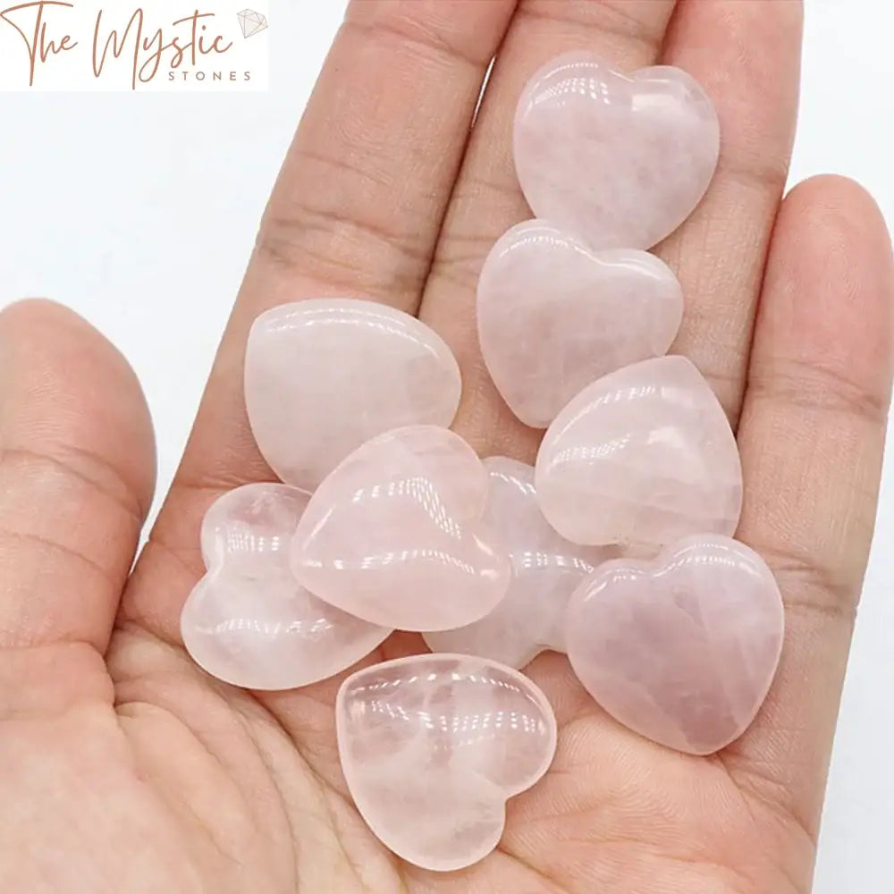 Rose Quartz Heart Palm Stones - 10Pc Set