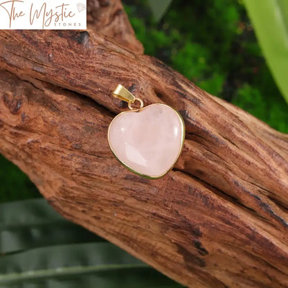 Rose Quartz Heart Pendant With Gold Trim