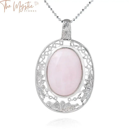 A collection of necklaces featuring large, oval-shaped natural crystal pendants.