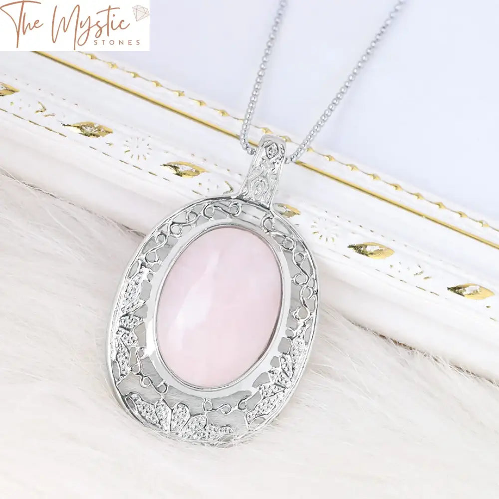 Rose Quartz Oval Pendant Necklace