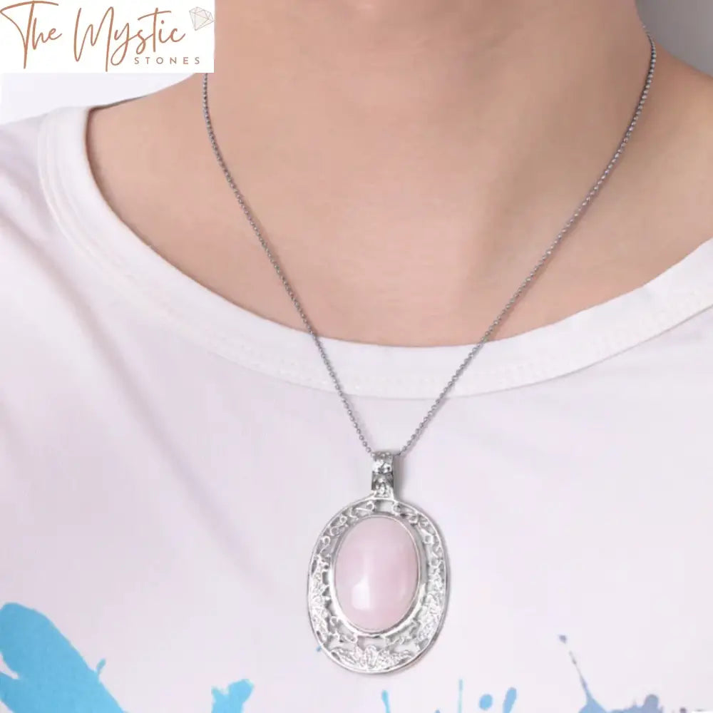 Rose Quartz Oval Pendant Necklace