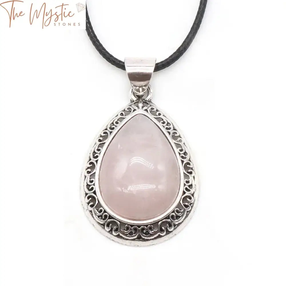 Rose Quartz Water Drop Pendant Necklace