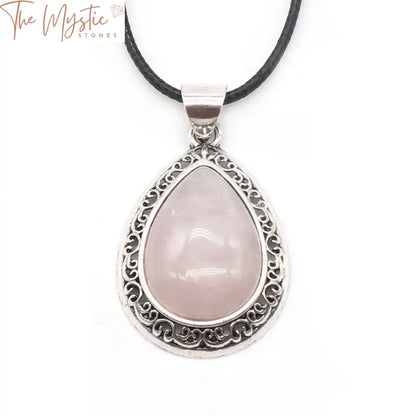 Rose Quartz Water Drop Pendant Necklace