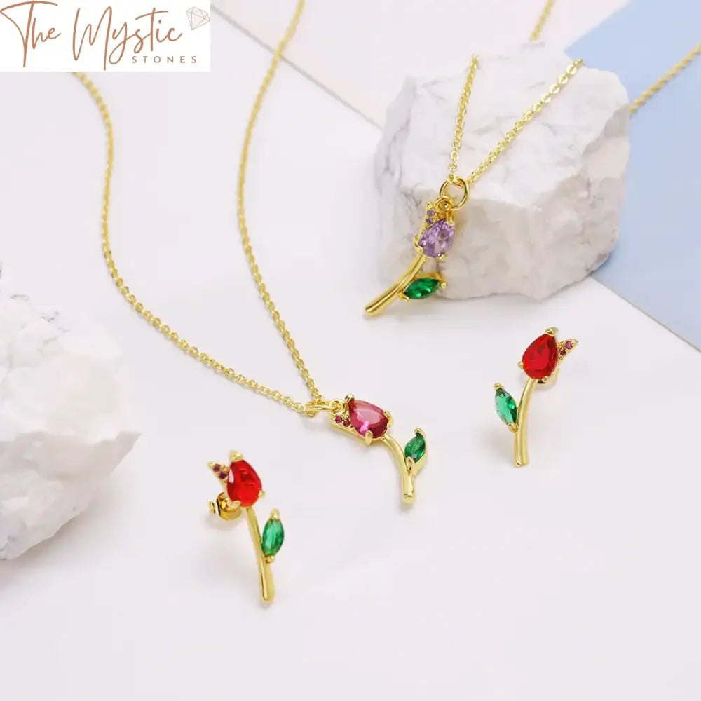 Rose Zircon Water Drop Jewelry Set