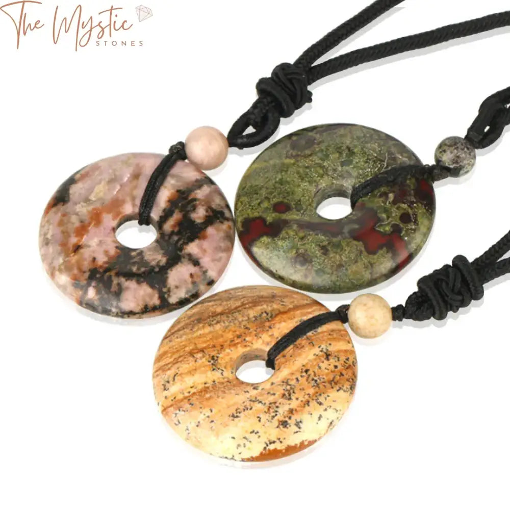 Round Natural Stone Donut Pendant Necklace