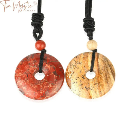 Round Natural Stone Donut Pendant Necklace