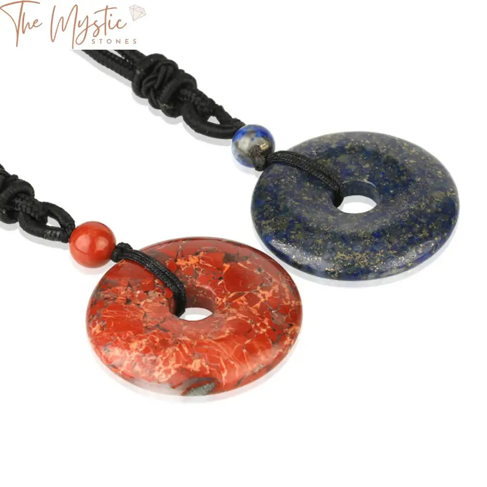 Round Natural Stone Donut Pendant Necklace