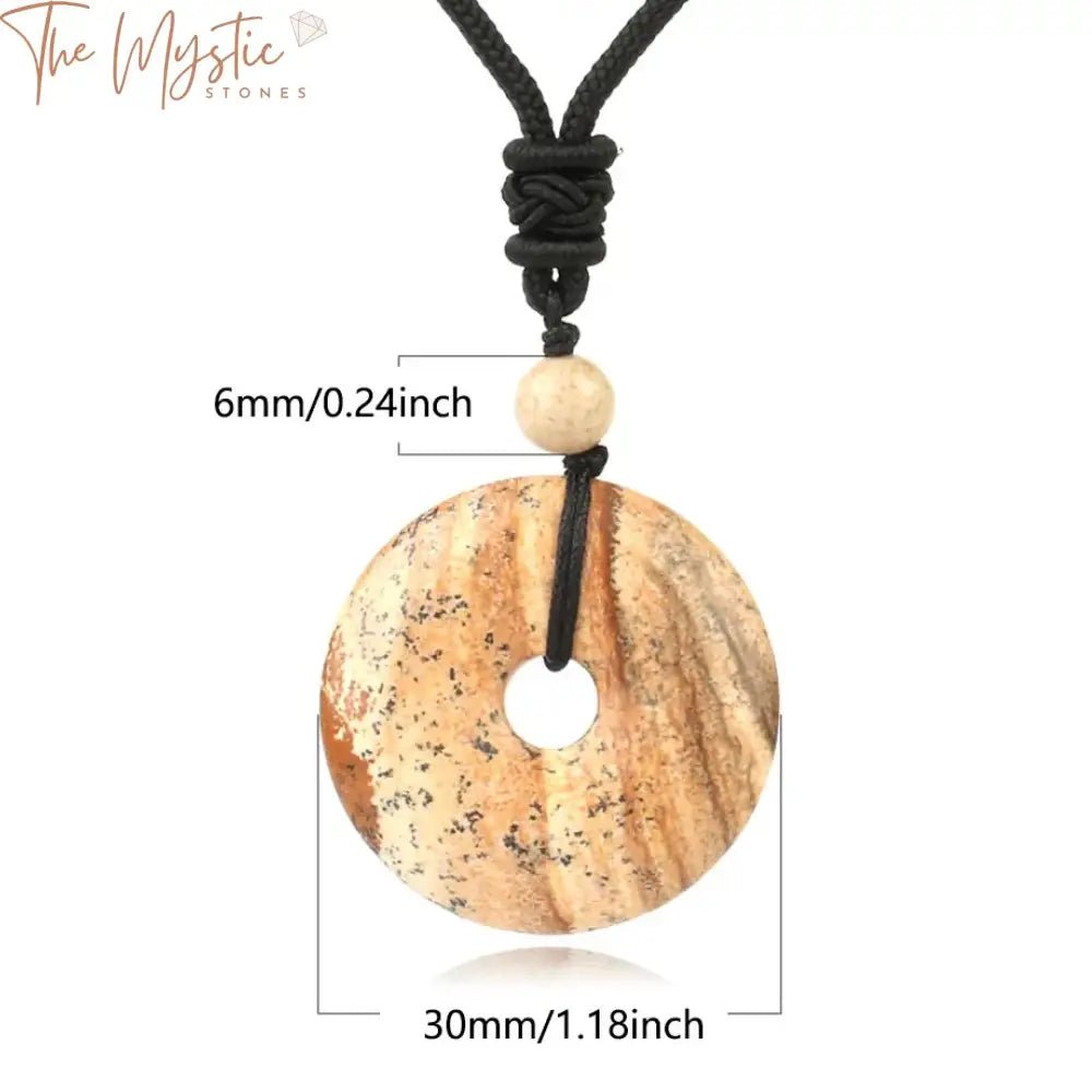 Round Natural Stone Donut Pendant Necklace