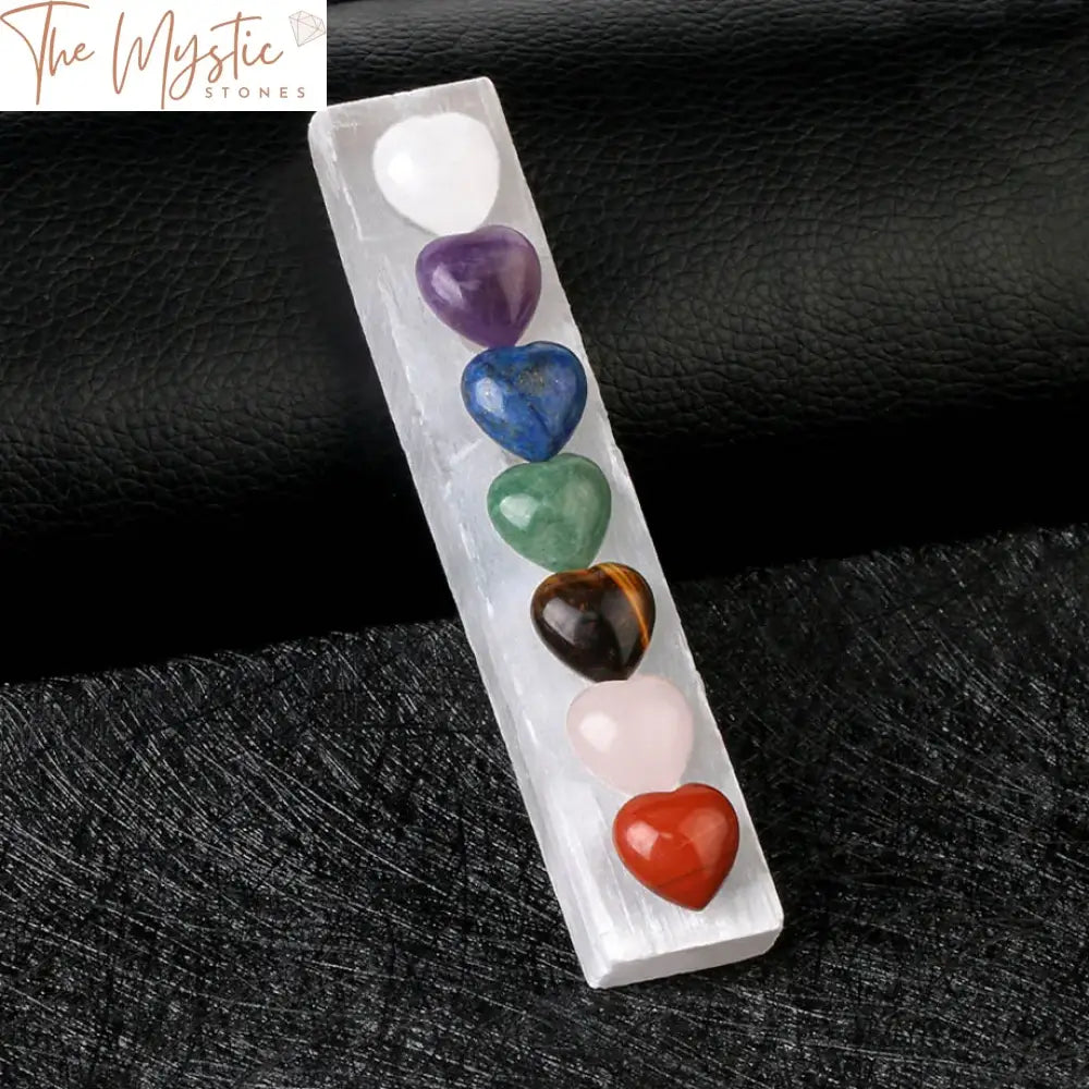 Selenite Healing Stick With 7 Chakra Heart Crystals