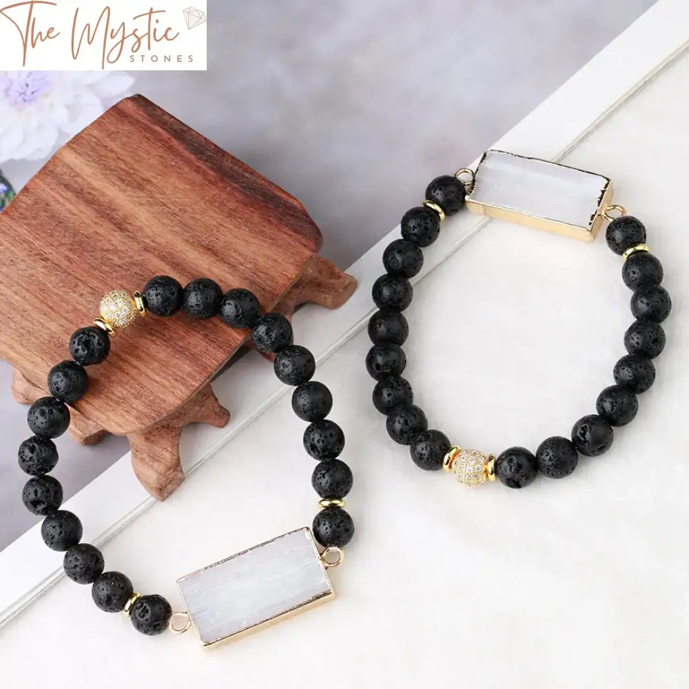 Selenite & Lava Stone Essential Oil Bracelet