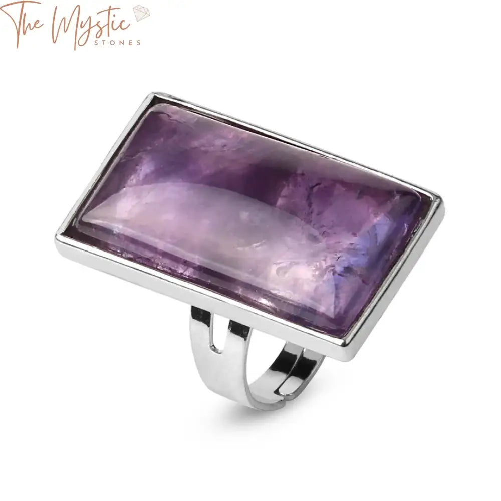 Silver-Color Adjustable Pink Quartz Crystal Ring