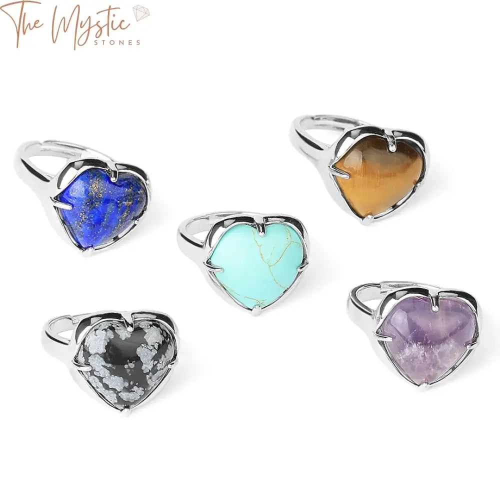 Silver Heart Crystal Adjustable Ring