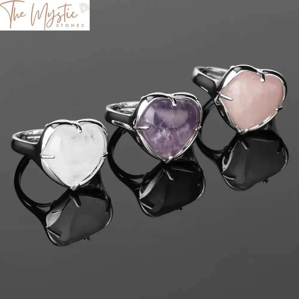 Silver Heart Crystal Adjustable Ring