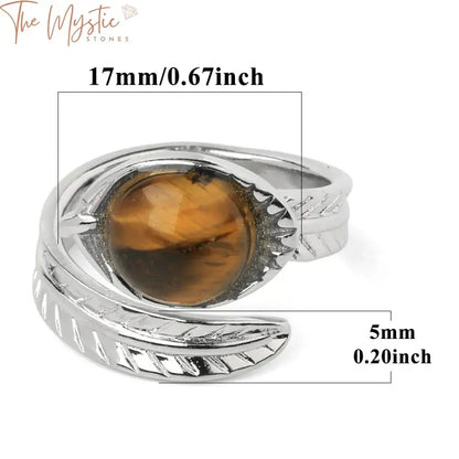 Silver Leaf Crystal Cabochon Adjustable Ring