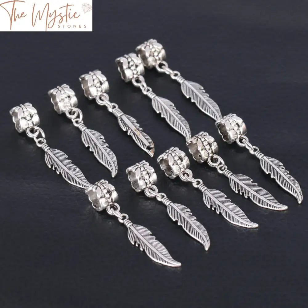 Silver Leaf Feather Bead Connectors 5Mm Hole 10Pcs