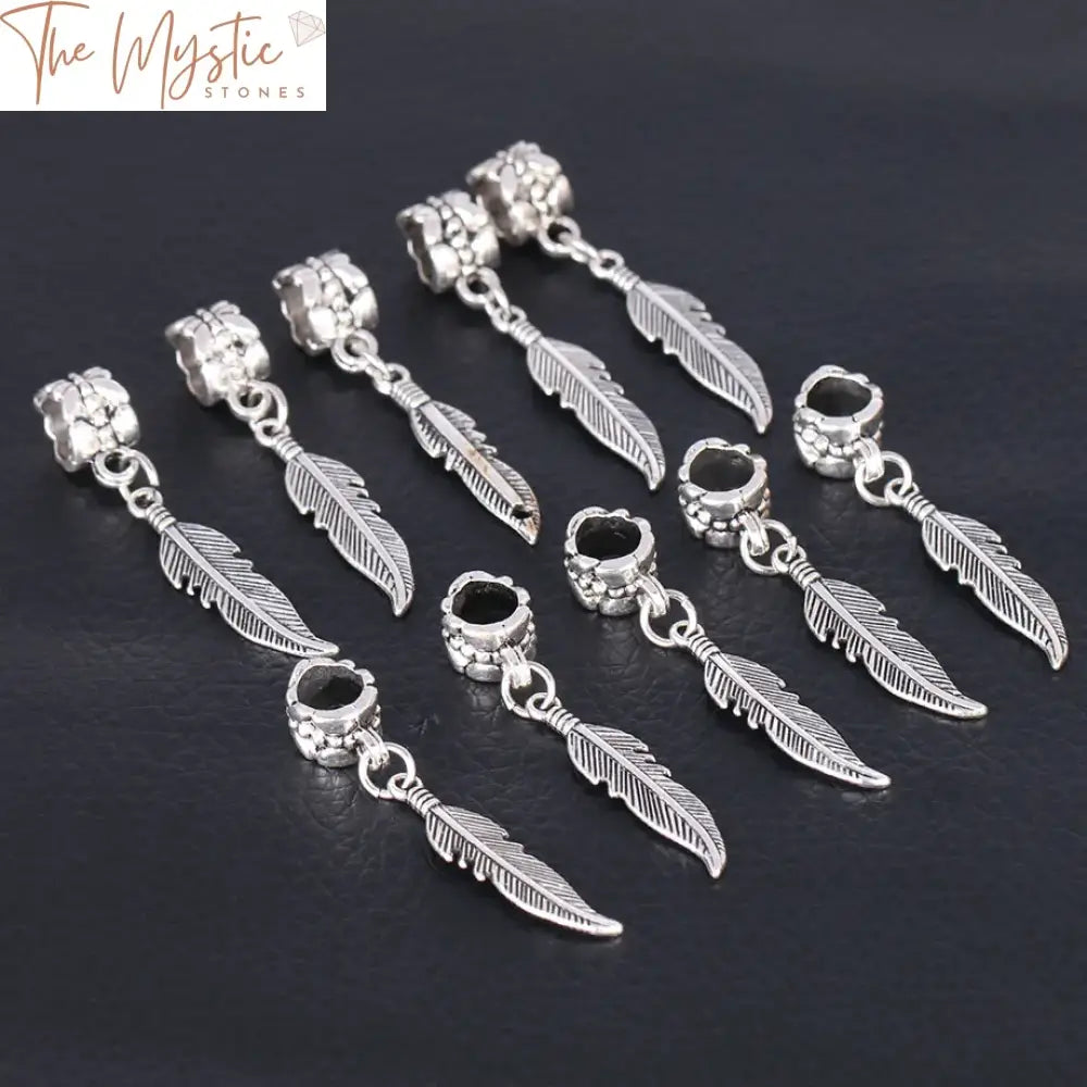 Silver Leaf Feather Bead Connectors 5Mm Hole 10Pcs