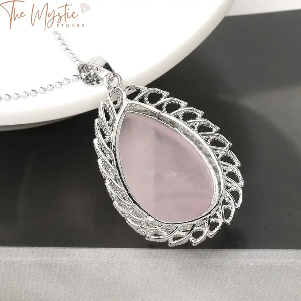 Silver Pink Quartz Hollow Pendant Necklace