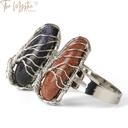 Silver Tree Of Life Wire-Wrapped Natural Stone Ring