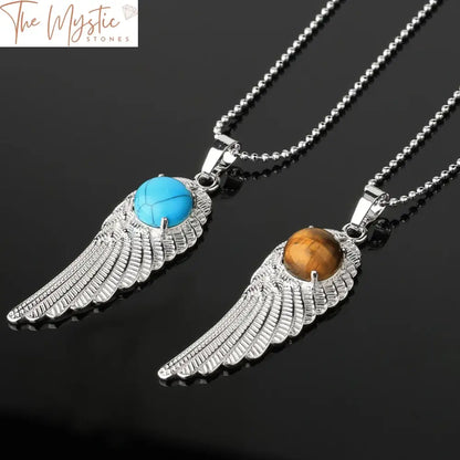 Silver Wing Natural Stone Pendant Necklace