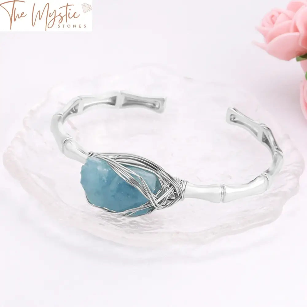 Silver Wire-Wrapped Natural Stone Cuff