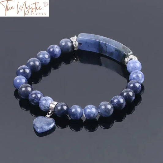 A collection of beaded bracelets featuring natural Sodalite stones in rich blue hues.