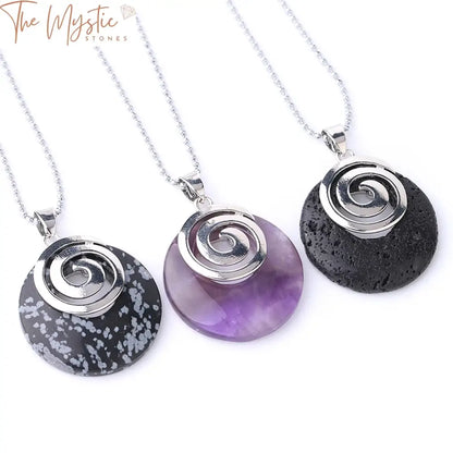 Spiral Stone Pendant Necklace - Lava & Agate Chakra Reiki