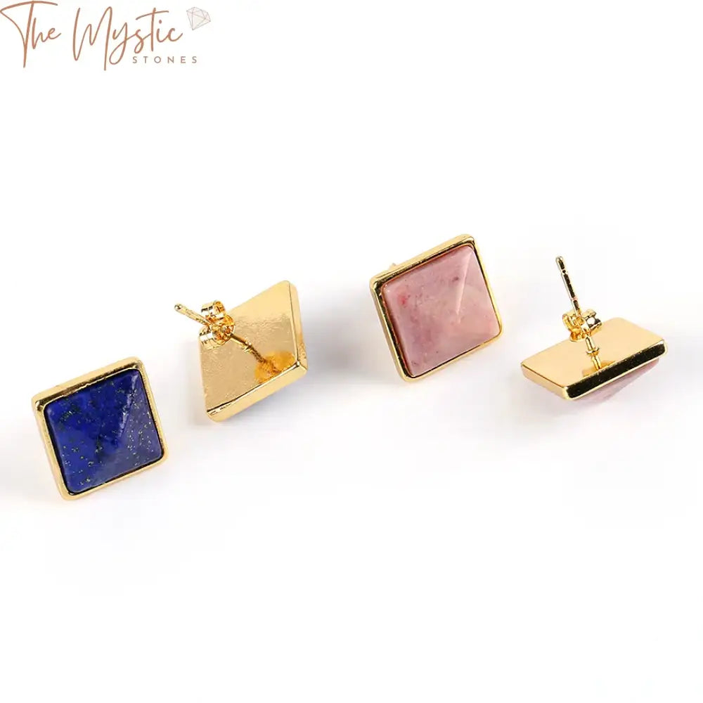 Square Gemstone Stud Earrings