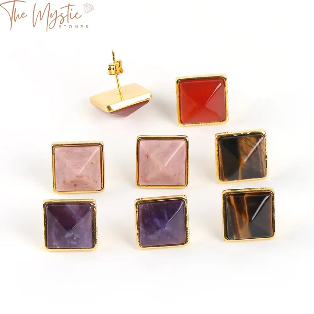 Square Gemstone Stud Earrings