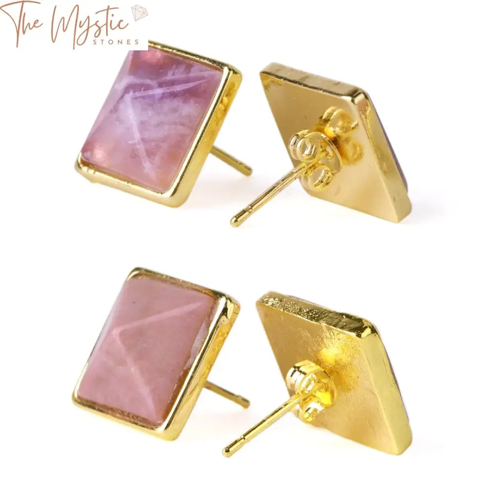 Square Gemstone Stud Earrings