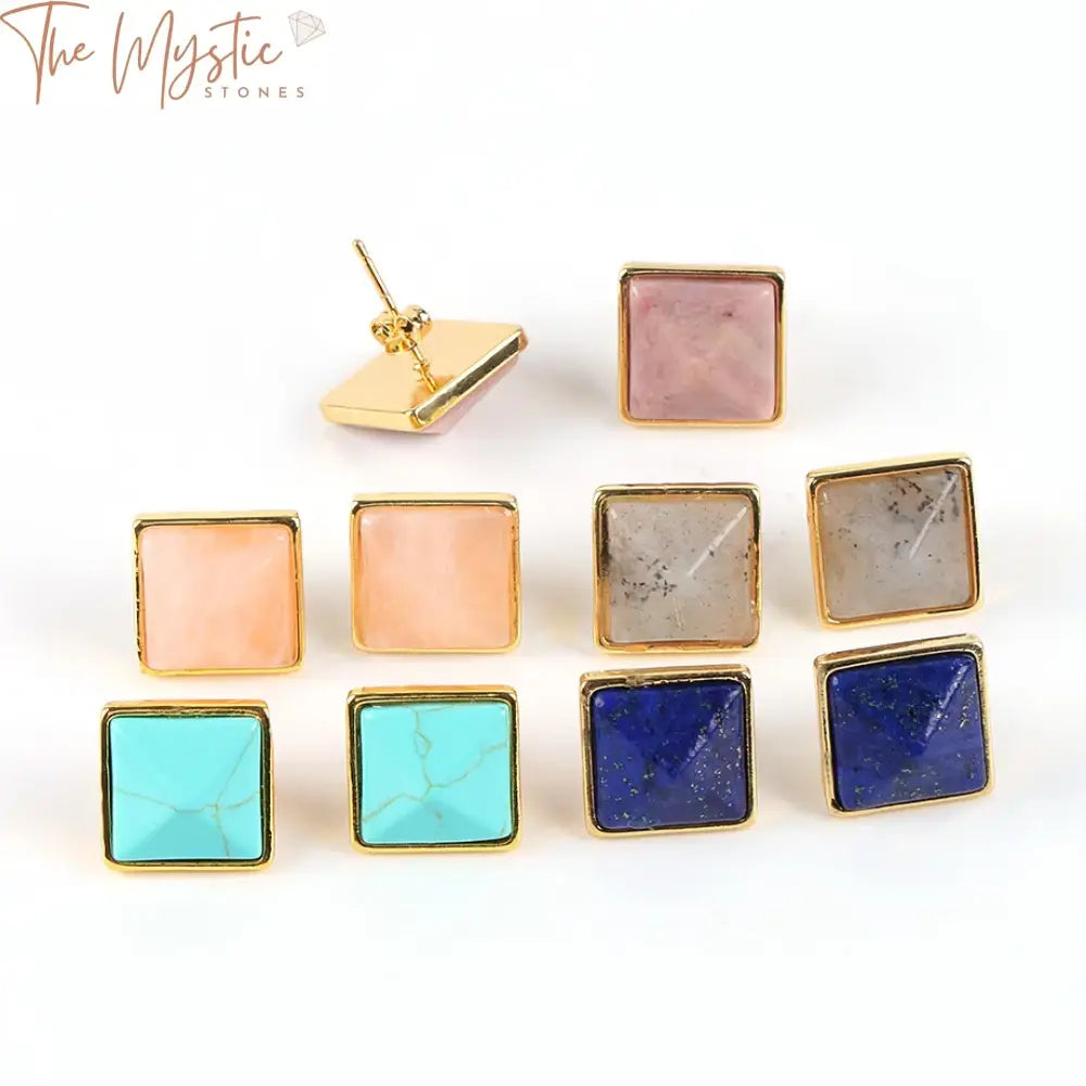 Square Gemstone Stud Earrings