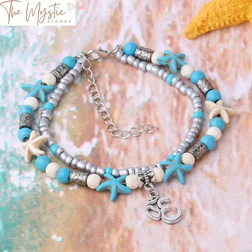 Starfish Bead & Om Pendant Anklet