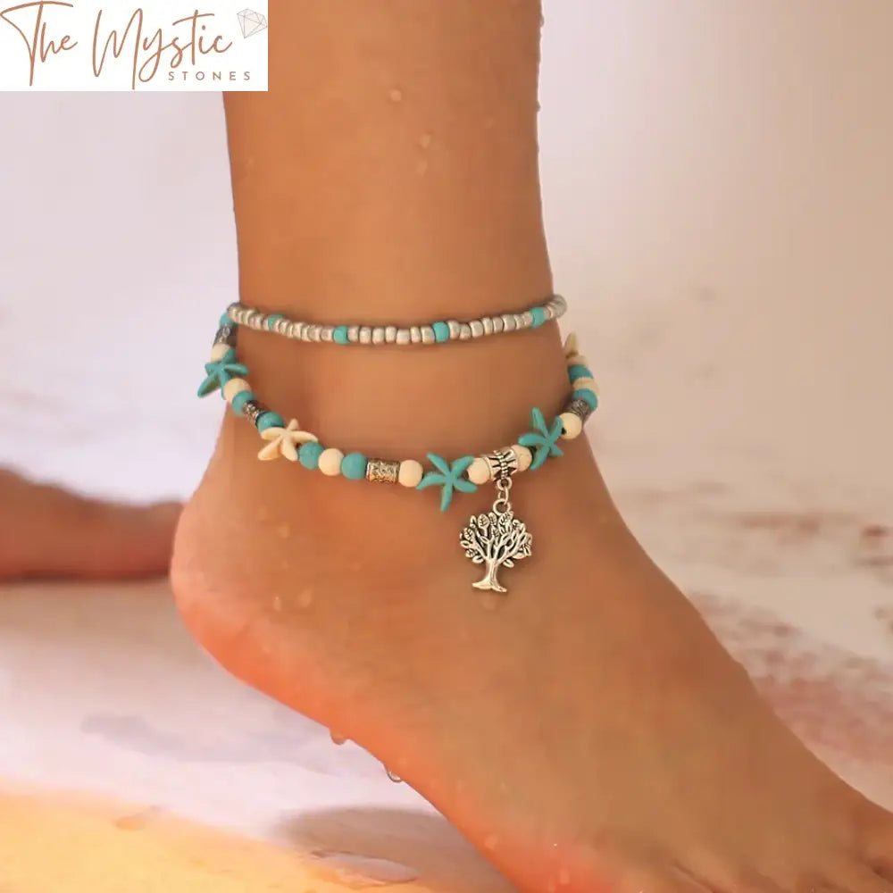 Starfish Dual-Layer Beaded Anklet